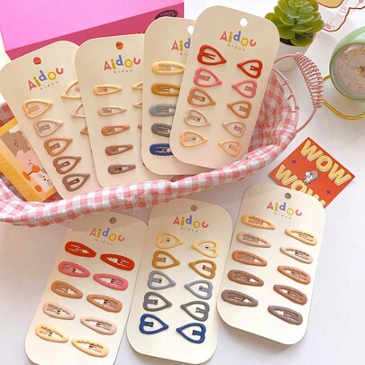 10 قطعة/مجموعة اكسسوارات شعر جميلة للبنات، مشابك BB بتصميم القلب والنجمة، مشابك صغيرة لتثبيت الشعر، أدوات مدرسية