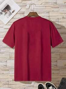 Men's Cartoon Print T-Shirt - Burgundy - View 3
