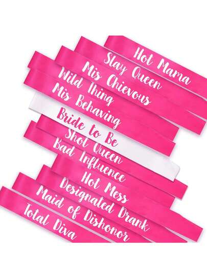 12Pcs Bachelorette Sashes Hot Pink, Bride To Be Sash Maid Of Honor Bridesmaid Sash For Bridal Shower Hen Party Wedding Party,Christmas