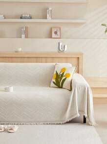 1pc Chenille Modern Anti-Slip Sofa Cover, Minimalist & Fashionable Sofa Throw Blanket, Seat Cushion Cover, Suitable For Sofa, Tablecloth, Picnic Mat, Bedroom, Living Room, Office, Diamond Pattern - White - View 7