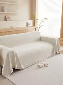 1pc Chenille Modern Anti-Slip Sofa Cover, Minimalist & Fashionable Sofa Throw Blanket, Seat Cushion Cover, Suitable For Sofa, Tablecloth, Picnic Mat, Bedroom, Living Room, Office, Diamond Pattern - White - View 2