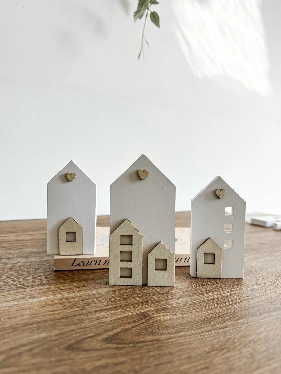 3pcs/Set White Artificial Small House Decoration Ornaments - White - View 1