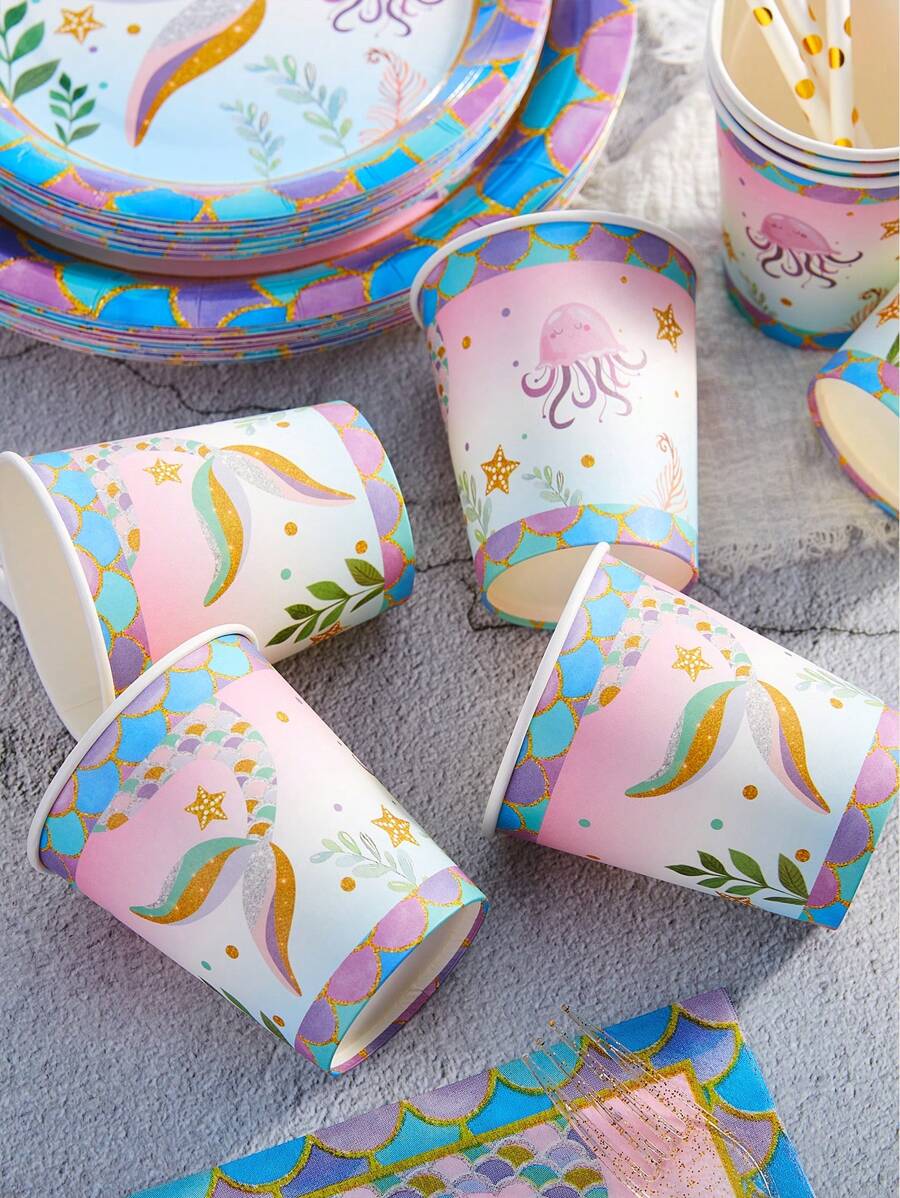 10/24pcs 9oz Mermaid Paper Cups, Disposable Paper Cups For Mermaid ...