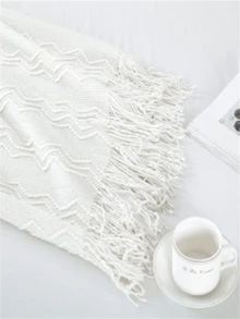 Knitted Blanket With Textured Solid Color Pattern, Soft Sofa Decoration Throw 127cm X 152cm - White - View 5