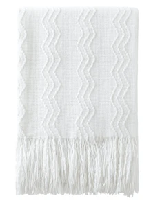 Knitted Blanket With Textured Solid Color Pattern, Soft Sofa Decoration Throw 127cm X 152cm - White - View 1