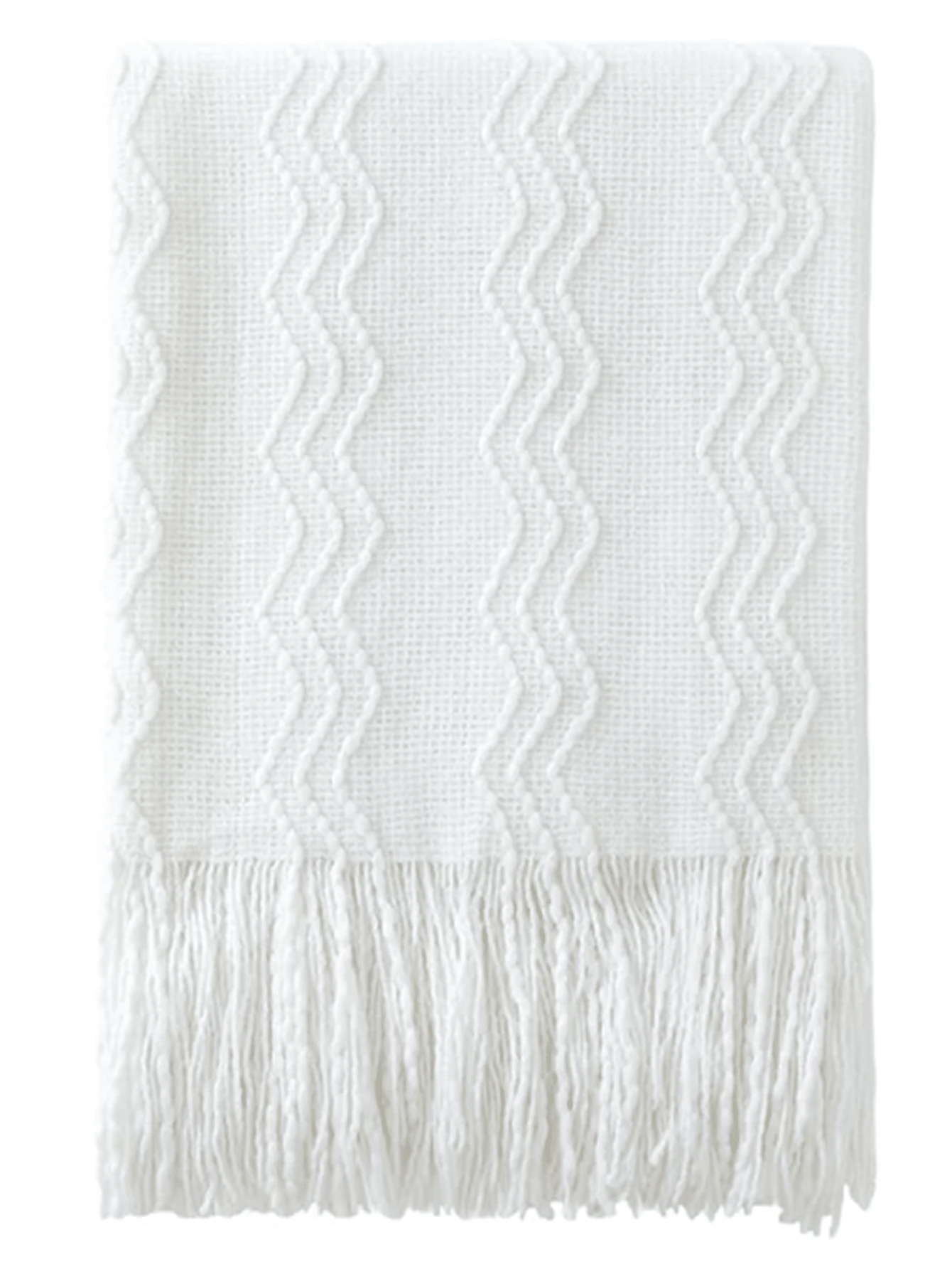 Knitted Blanket With Textured Solid Color Pattern, Soft Sofa Decoration Throw 127cm X 152cm - White - View 1