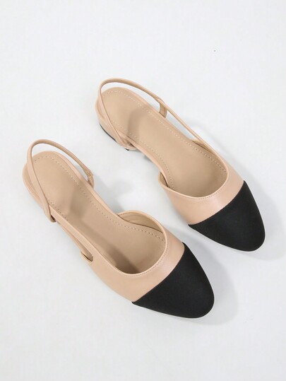 Plus Size Retro Tie Back Open Toe Sandals, Women's Casual Elegant French Style Low Chunky Heel Mixed Color Flats Shoes, 2025 New Fashion