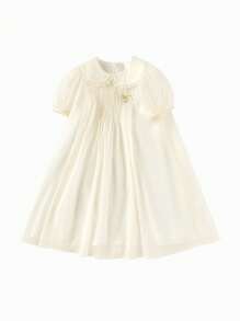 Balabala 女童夏季甜美彼得潘领儿童短袖连衣裙 - 咖啡 - 查看 4