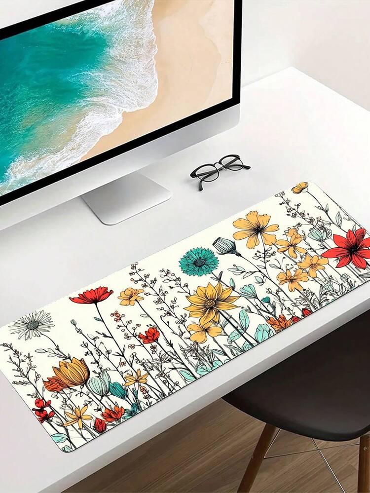 1 Pieza Gran Alfombrilla De Ratón Para Juegos De Escritorio Con Diseño De Flores Silvestres Y Plantas En Nuevo Estilo Artístico Para Computadora/portátil De Oficina - Multicolor - Ver 1