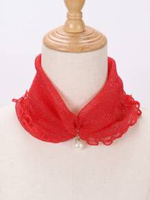 1 件女士围脖仿珍珠装饰颈部保暖围巾，网眼蕾丝镂空设计 - 米色 - 查看 13