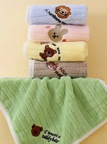 5入組卡通刺繡嬰兒毛巾，柔軟吸水，適合新生兒用於沐浴和洗臉，可重複使用的擦拭毛巾，用於沐浴、餵食或打嗝後，圖案隨機 - 彩色 - 查看 5