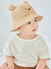 TUTUYA 0-24 Months Baby Bucket Hat, Cartoon Embroidered Sun Protection Hat, Soft & Comfortable Cute Bear Design Children All Season Sun Hat, Drawstring Adjustable Size, Suitable For Daily/Outdoor/Travel - Camel - View 2