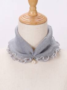 1 件女士围脖仿珍珠装饰颈部保暖围巾，网眼蕾丝镂空设计 - 米色 - 查看 8