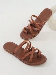 Women's Summer Flat Cross Strap Slip-On Toe Loop Sandals For Casual And Beachwear