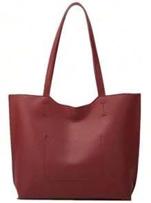 Ladies' Pu Leather Top Handle Shoulder Bag With Detachable Shoulder Strap And Zipper Pocket