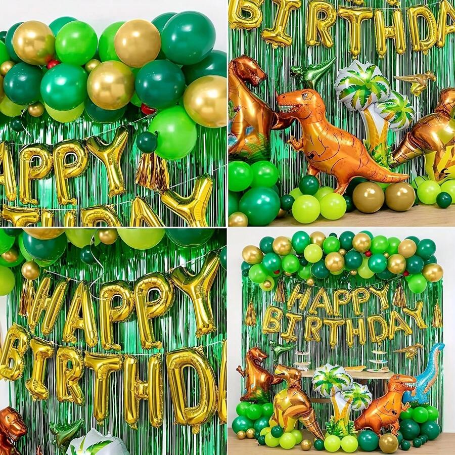 113pcs Forest Balloons & Dinosaur Themed Aluminum Foil Balloon Set For