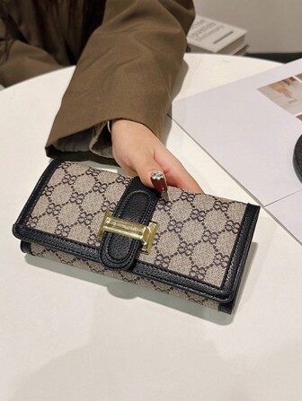 New Design Floral Print Black Fashion Clasp Women's Classic Vintage Wallet Id Holder Rfid Credit Card Protector Trifold With Phone Pocket And Light Wristlet Business Casual For Women Wallet Purse Wallet Long Wallet