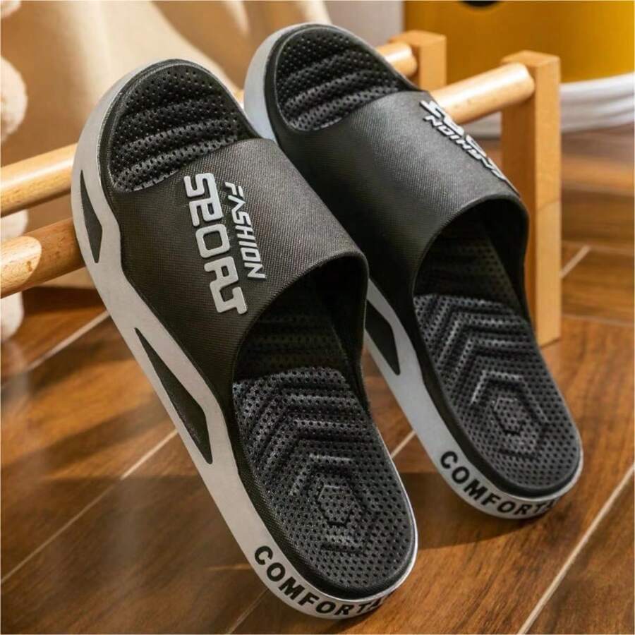 Men's Thick-Soled Slippers Suitable For Outdoor And Indoor Wear In Summer, Providing High Durability, Comfort, Non-Slip And Poo-Shaped Design, Ideal For Couples