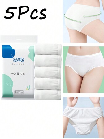 5pcs/Pack Individual Package Disposable Underwear For Pregnant Women During Postpartum Period, Sterile Underwear For Travel And Business Trips, Outdoor Disposable Shorts Women's Disposable Underwear, Female Underwear For Travel Outdoor Trip, Menstrual Period Postpartum Supplies - Travel Accessories Travel Essentials Travel Must Haves Beach Vacation Summer Holiday School Accessories Back To School Stuff Back To School Supplies