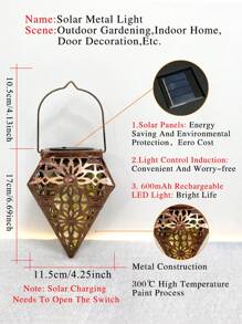 1pc Solar Powered Outdoor Creative Atmosphere Light, Yard Landscape Lamp, Decorative Hollow Wrought Iron Vintage Classic Rhinestone Pendant Light, Outdoor Garden Lighting For Pathway, Yard, Patio