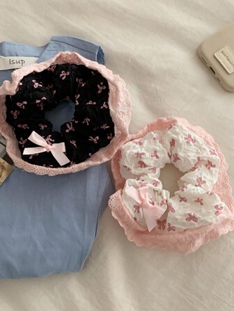 1pc Women's Multicolor Butterfly Flower & Lace Fabric Sweet & Elegant Hair Scrunchie For Daily Wear Bow Valentine's Day Valentines,Hair Accessories,Ponytail ,Hair Elastics,Hair Rope,Hair Ties Ponytail Holders, Hair Bobbles