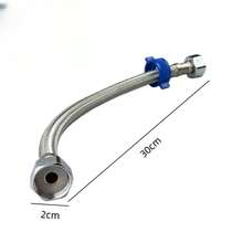 2pcs Interwoven Stainless Steel Hose Pipe, 304 Copper High Pressure Explosion-Proof Connection For Hot Water Heater, Toilet And Faucet, 4-Point Hot And Cold - Silver - View 5