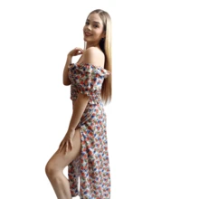 Falda midi y top floral Set Falda larga y blusa crop top estampado floral manga abullonada Conjunto De Verano Conjunto De Dos Piezas Con Estampado Floral Para Mujeres Conjunto De Top Y Falda Larga Con Estampado Floral - Rojo - Ver 4