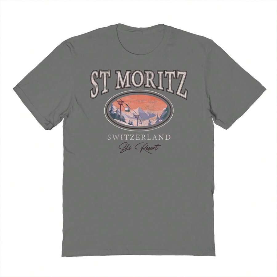 Nearly There St Moritz Switzerland Ski Ski Resort Graphic Unisex Cotton Short-Sleeve T-Shirt - Dark Grey - View 1