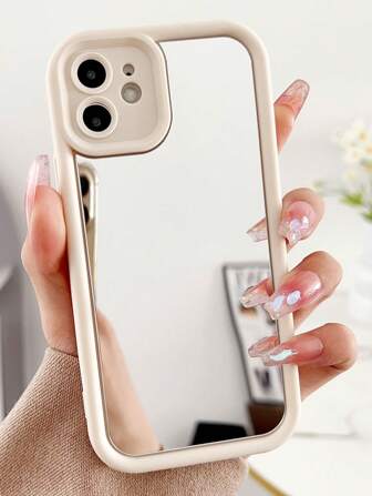 1件可用於iPhone 15 11 14 13 12 Pro Xs Max XR X 7 8 6 Plus手機的鏡面全包TPU軟殼手機殼，防震保護手機背部