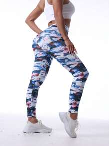 新款春夏扎染印花修身七分运动裤 - 彩色 - 查看 4