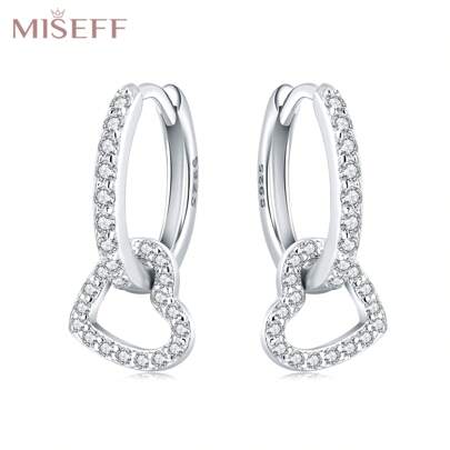 MISEFF 1 paio di orecchini eleganti in argento sterling 925 con zirconi a forma di cuore, gioielli fini e classici, regalo ideale per donne, compleanni e festa della mamma
