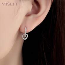 MISEFF 全新 1 对正品 S925 纯银耳环精致锆石心形耳环闪亮经典优雅精致珠宝女士生日礼物母亲节礼物 - 銀色 - 查看 3