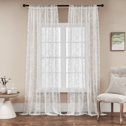 White Lace Sheer Curtain, Fresh For Bedroom