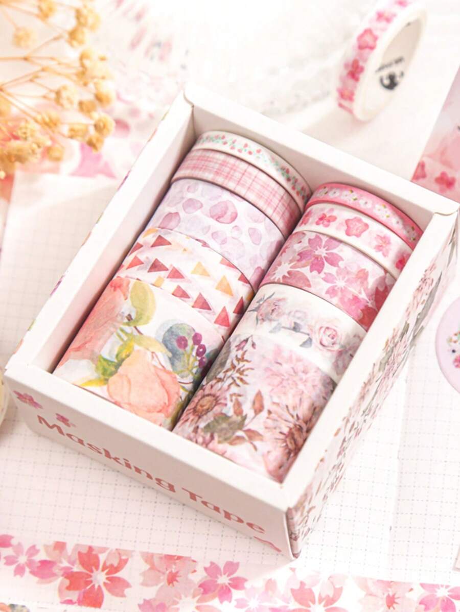 10捲裝和紙膠帶套裝,花卉和紙膠帶,和紙膠帶,子彈筆記本用品,裝飾性膠帶,可愛的和紙膠帶,用於手帳紀錄,可愛的膠帶,手帳用品 - 彩色 - 查看 1