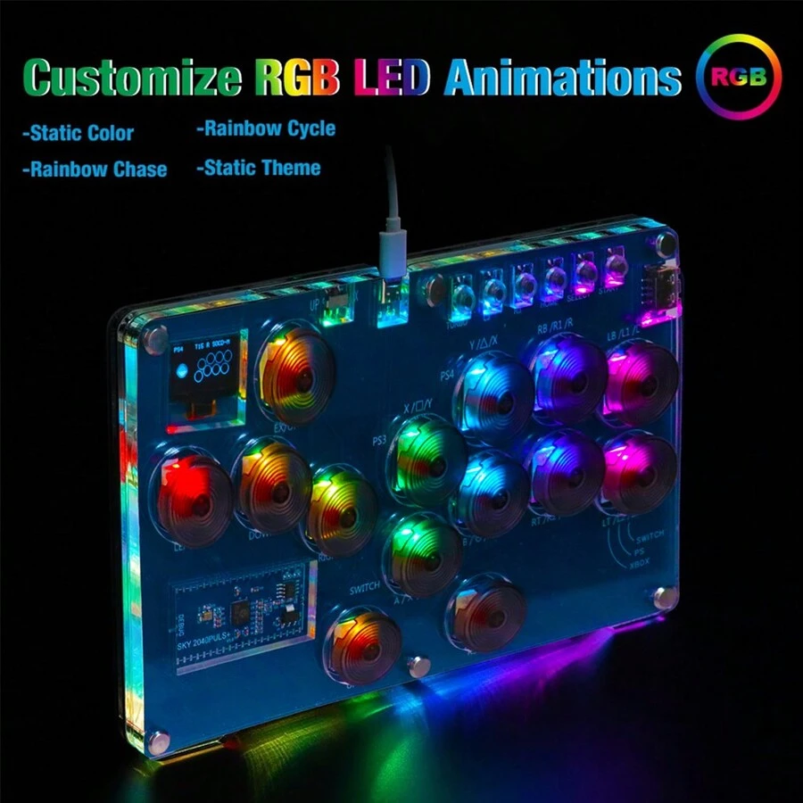 Fighting Game Keyboard, Compatible With Ps4/Ps3/Switch/Pc, Hit Box For Raspberry Pi, Rgb Lighting, Arcade Game Controller Without Joystick, Socd After Covering Type, With Turbo Function - 14 Keys - View 1