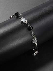 1pc Punk Style Black Faux Pearl Five Pointed Star Detail Bracelet For Women - Black Five-pointed Star - View 4