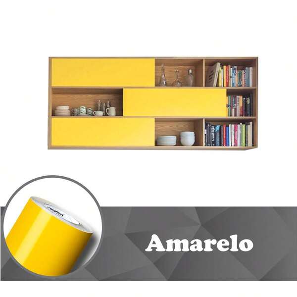 Adesivo Vinil A prova d'agua Amarelo 3m X 50cm; Envelopamento móveis; Envelopamento geladeira; Autocolante;
