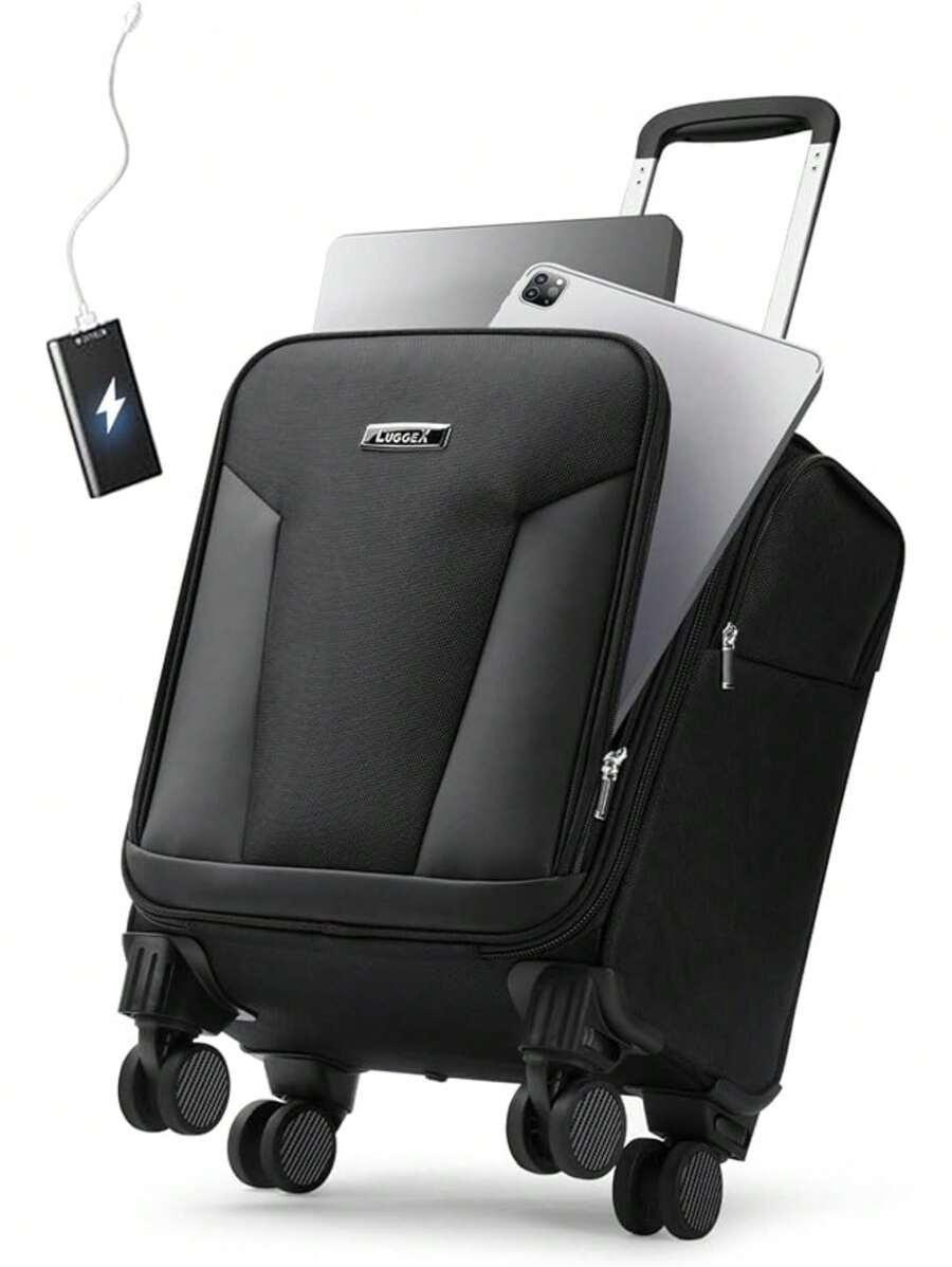 LUGGEX Underseat Carry On Luggage With Removable Wheels & Charging Hole
