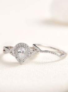 AIHUASI 2pcs/Set Wedding Rings For Women 925 Sterling Silver 4x6mm 1.3Ct Pear Cubic Engagement Ring Bridal Rings Fine Jewelry Gift - Silver - View 8