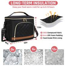 2入組保溫午餐袋，圓柱形容器攜帶袋，帶肩帶，梯形便當盒，帶手柄，加厚保溫材料，防水，中性學生組織袋教師收納袋教室袋組織袋 - 黑色 - 查看 5