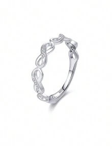 1pc 925 Sterling Silver Infinity Symbol Ring With Cubic Zirconia Setting, Lucky Wedding Band Jewelry Accessory Engagement Bridal Jewelry - White - View 2