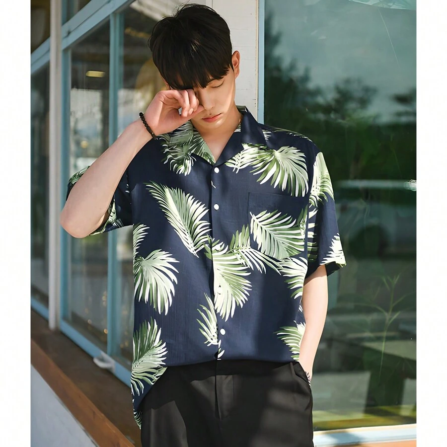 Camisas hawaianas para hombres, Camisas hawaianas para hombres, Vacaciones de verano, Camisas hawaianas casuales con botones para hombres,Camisa Hawaiana Hombre Manga Corta con Botones Camisas Tropicales Vacaciones Casual Top, Camisa Hawaiana Hombre Manga Corta Verano Colores Camisa Hawaiana Estampada de Palmeras Flores Casual Playa Camisas Hawaianas - Azul Marino - Ver 1