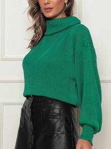 Women's Cropped Sweater In Mousse Knit With A Modern Style And Cowl Neck - Verde - Ver 4