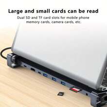10 合 1 多功能笔记本电脑支架和扩展坞，Type-C 转 3.0 USB + 100W PD + 读卡器 + 4K 高清电视 + RJ45 以太网，适用于笔记本电脑适配器 - 深灰色 - 查看 6