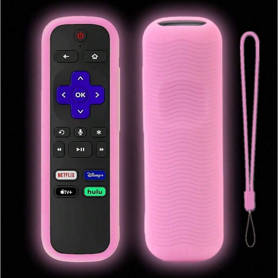 Vỏ bọc điều khiển từ xa bằng silicon cho Roku TV Express 4K+ HD Streaming Stick 4K Premiere Streambar Soundbar LE SE Thiết bị phát phương tiện truyền thông trực tuyến, Vỏ bọc điều khiển từ xa phát sáng trong bóng tối có dây buộc cho điều khiển từ xa Roku TV / Điều khiển từ xa Roku Simple / Điều khiển từ xa bằng giọng nói Roku (Không có giắc cắm tai nghe) - Hồng - Xem 1
