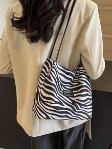 Mô hình ngựa vằn tranh sơn dầu Túi tote Đối với phụ nữ , Dung lượng lớn Túi đeo vai , Linh hoạt Túi xách tay Đối với Đúng mốt - Đen và trắng - Xem 2