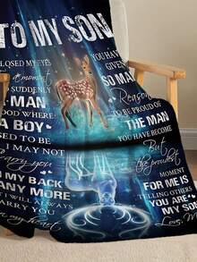 1pc Custom To My Son Deer And Reflection Flannel Blanket, Blanket Gift From Dad And Mom, Custom Gift For Son, Custom Blanket, Birthday Flannel Blanket Gift For Son, Graduation Gift For Son, Custom Name Blanket, Personalized Gift For Son, Children's Day Gift For Son, Wedding Gifts From Mom And Dad, Soft And Comfortable Blanket, Suitable For Bedroom Bed, Sofa, Office Multi-Purpose Throw Blanket, Outdoor Camping Travel, Cozy To My Son Blanket, Perfect For Cuddling, Picnics, And Relaxing Moments - Multicolor - View 4