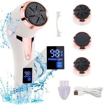 Elektrisk förhårdningsborttagare, vattentät fotskrubberfil, uppladdningsbar vakuumförhårdnadsborttagare, 3 sliphuvuden, professionellt pedikyrverktyg med LCD-skärm, fotvård för död sprucken torr hud, julklappar