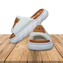 Pantunflas de casa de mujer, Chanclas comodas y suaves de tela. Diseño 3D Conejo y oso - Blanco marrón - Ver 4
