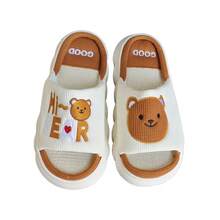 Pantunflas de casa de mujer, Chanclas comodas y suaves de tela. Diseño 3D Conejo y oso - Blanco marrón - Ver 1